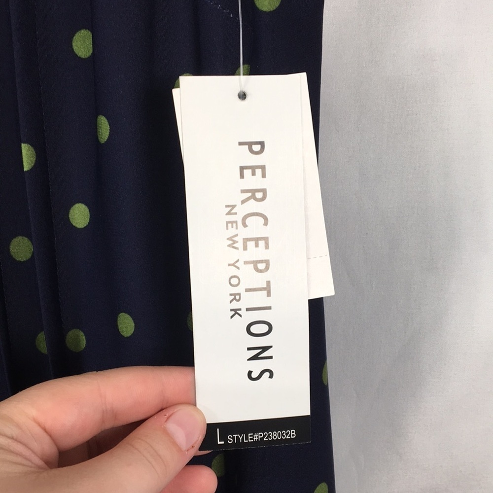 Perceptions New York Midi Sleeveless Navy Blue and Olive Dress Size L Like-NEW - Picture 4 of 10